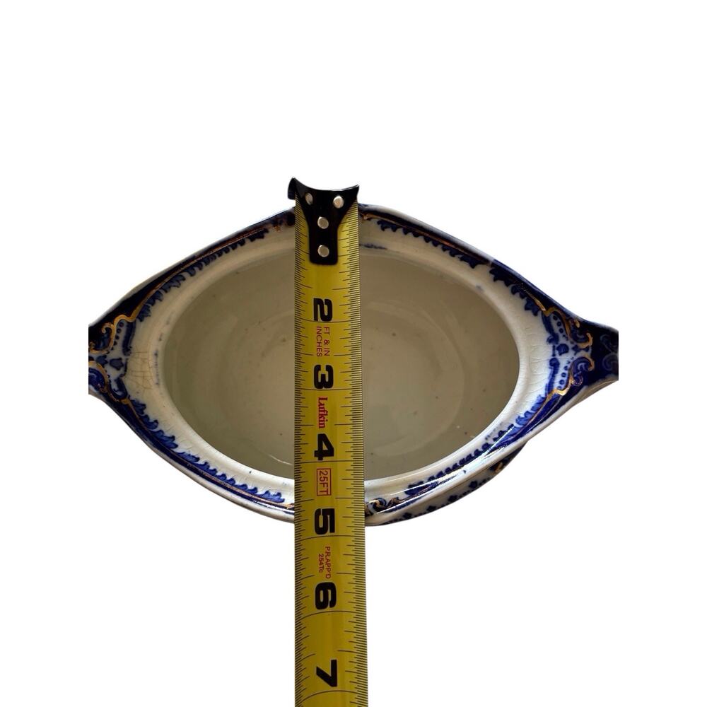 W.H Gridley & Co Blue Serving Bowl Vegetable Dish 2 Handle Antique Victorian - Picture 9 of 9